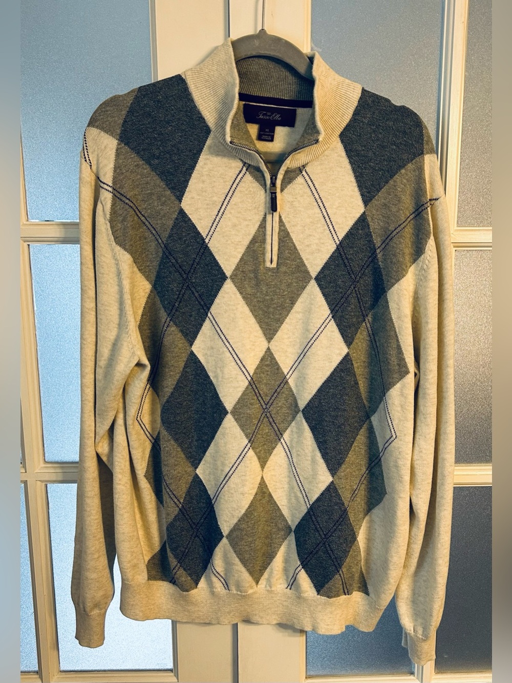 Tasso Elba Men's Argyle Quarter-Zip Sweater - Gray & Cream